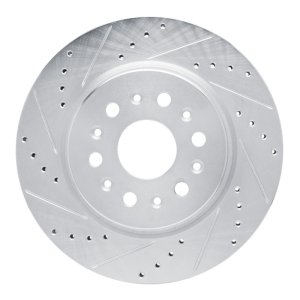 Buick Enclave Brake Rotor (1) - Rear Left - R1 Concepts - Drilled & Slotted - Silver - `17-`25